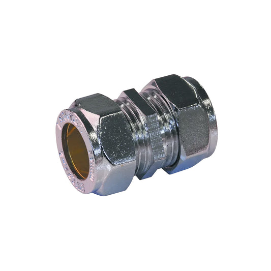 Compression Fitting Chrome Straight Coupling (15mm)