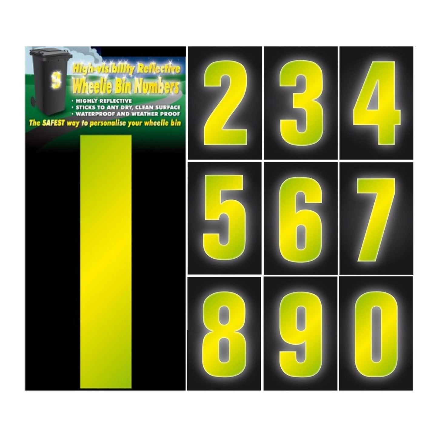Hi-Vis Yellow Wheelie Bin Numbers 170mm