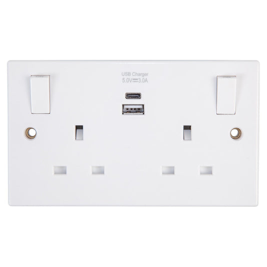 2 Gang Switched Socket with USB Ports